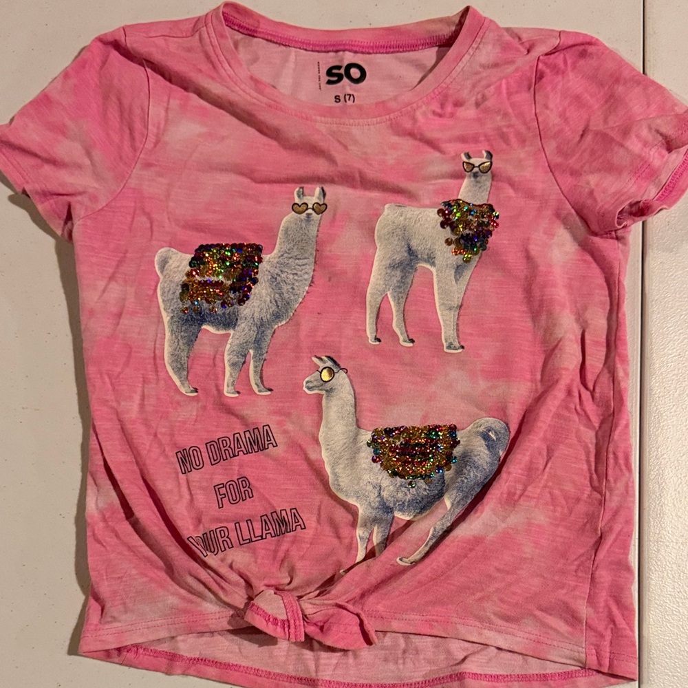 SO Pink Tie-Dye Llama Tee with Sequin Saddle Accents